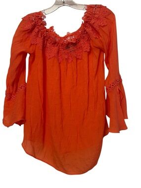 Bwear Orange Crochet-Trim Women’s Blouse